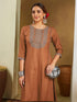 Janasya Women's Brown Rayon Embroidered Straight Kurta
